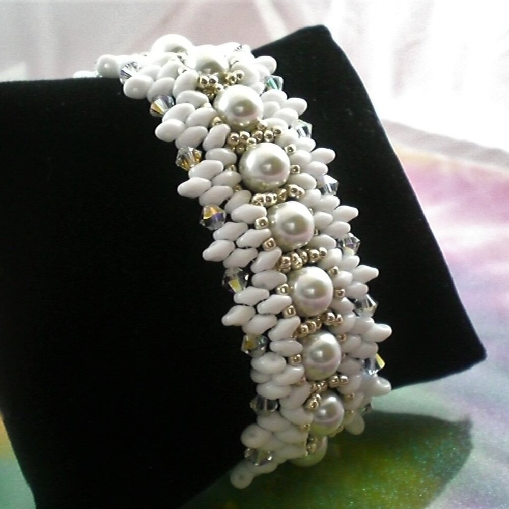 Genesis Pearl Wedding Bracelet; Hand Beaded, Couture, Wedding, White Pearls - Picture 3 of 5
